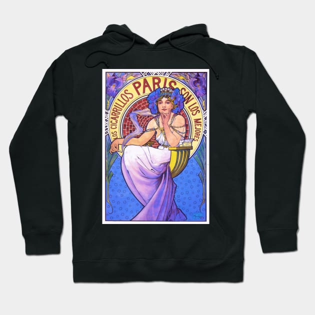 Cigarillos Paris by Alfons Mucha - Vintage Art Nouveau Advertising Poster Design Hoodie by Naves